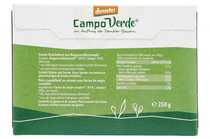 Campo Verde Demeter Vollkorn Knäckebrot Mit Sesam 3 Campo Verde Demeter Vollkorn Knäckebrot Mit Sesam – Bild 3